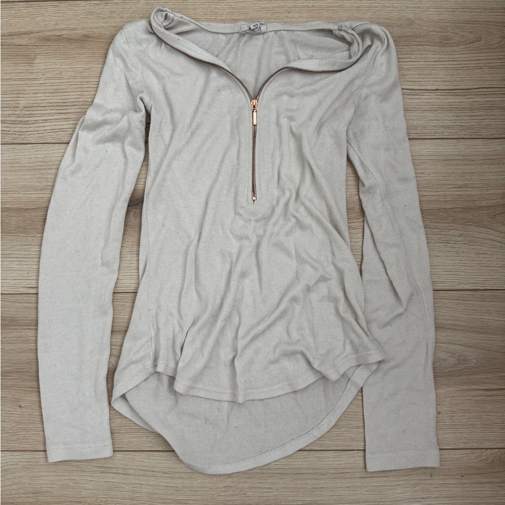Elegant Cream Zip-Up Women's Top